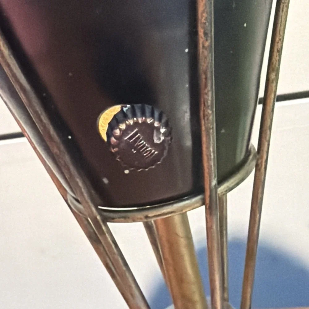 Vtg MCM Atomic Space Age Black Gold Metal Cone Uplight Small Table Light Lamp